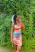 Tie-Dye Halter Ruched Mini Dress with Side Drawstring