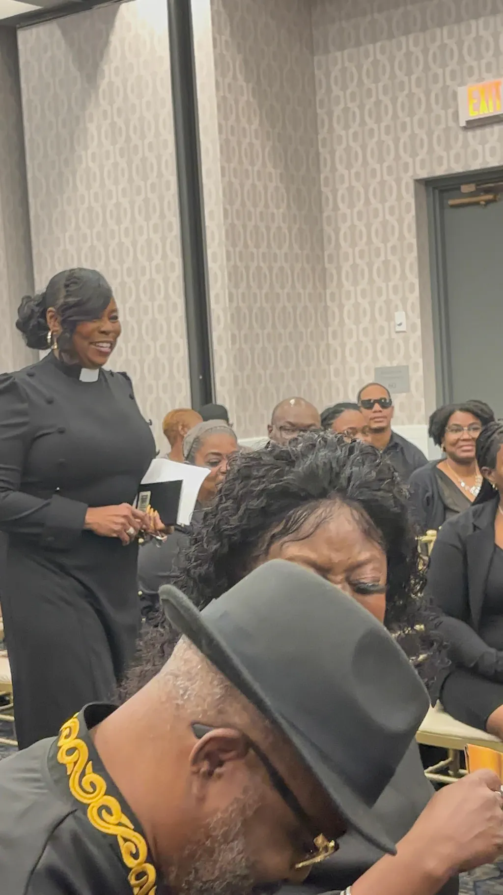 women's clergy dress black with white designer buttons Black Clergy Dress with Golden Designer Button Look