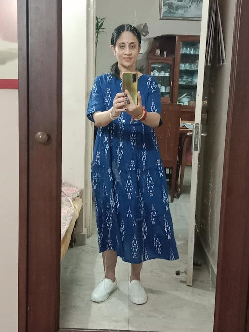 Ikat Middy Flare Gown - Cotton (Blue)