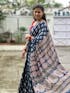Dark Blue Pure Mul Cotton Hand Block Printed Saree