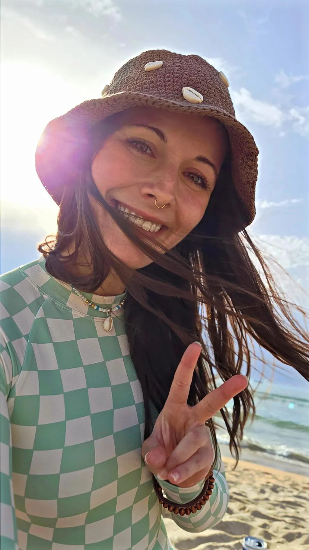 Putu Turtleneck Rashie Top Sage Green Check