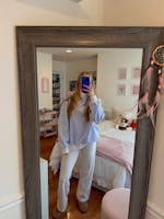 Blue and White Mini Striped Mockneck Sweatshirt