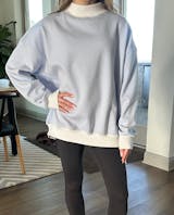 Blue and White Mini Striped Mockneck Sweatshirt