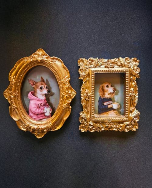 Custom Mini Pet Portrait – Baroque Frame & Magnet
