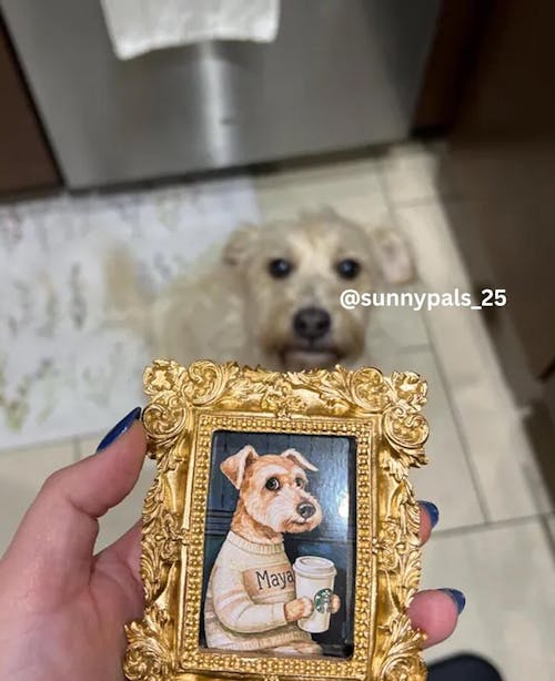 Custom Mini Pet Portrait – Baroque Frame & Magnet
