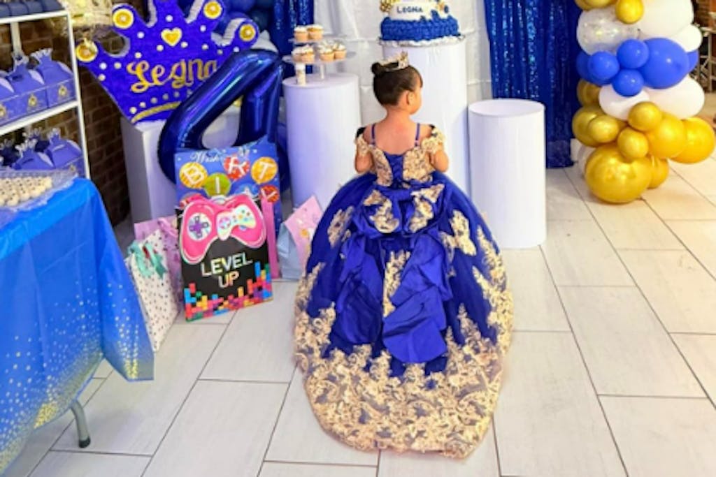 Sunnypetal Royal Blue Embroidered Ball Gown Flower Girl Pageant Dress with Bow