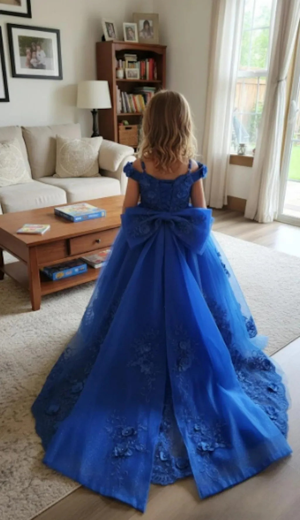 Sunnypetal Lace Appliqué 3D Flower Girl Dress with Bow for First Communion & Pageant