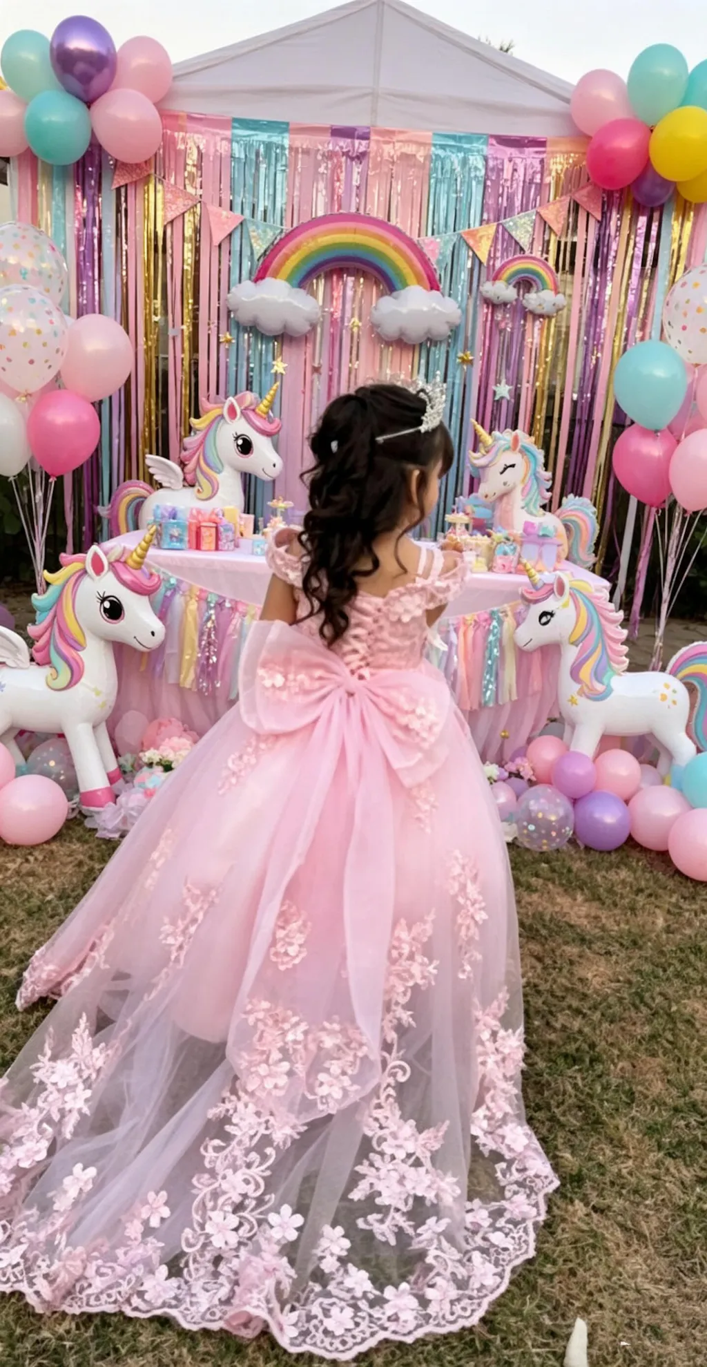 Sunnypetal Lace Appliqué 3D Flower Girl Dress with Bow for First Communion & Pageant