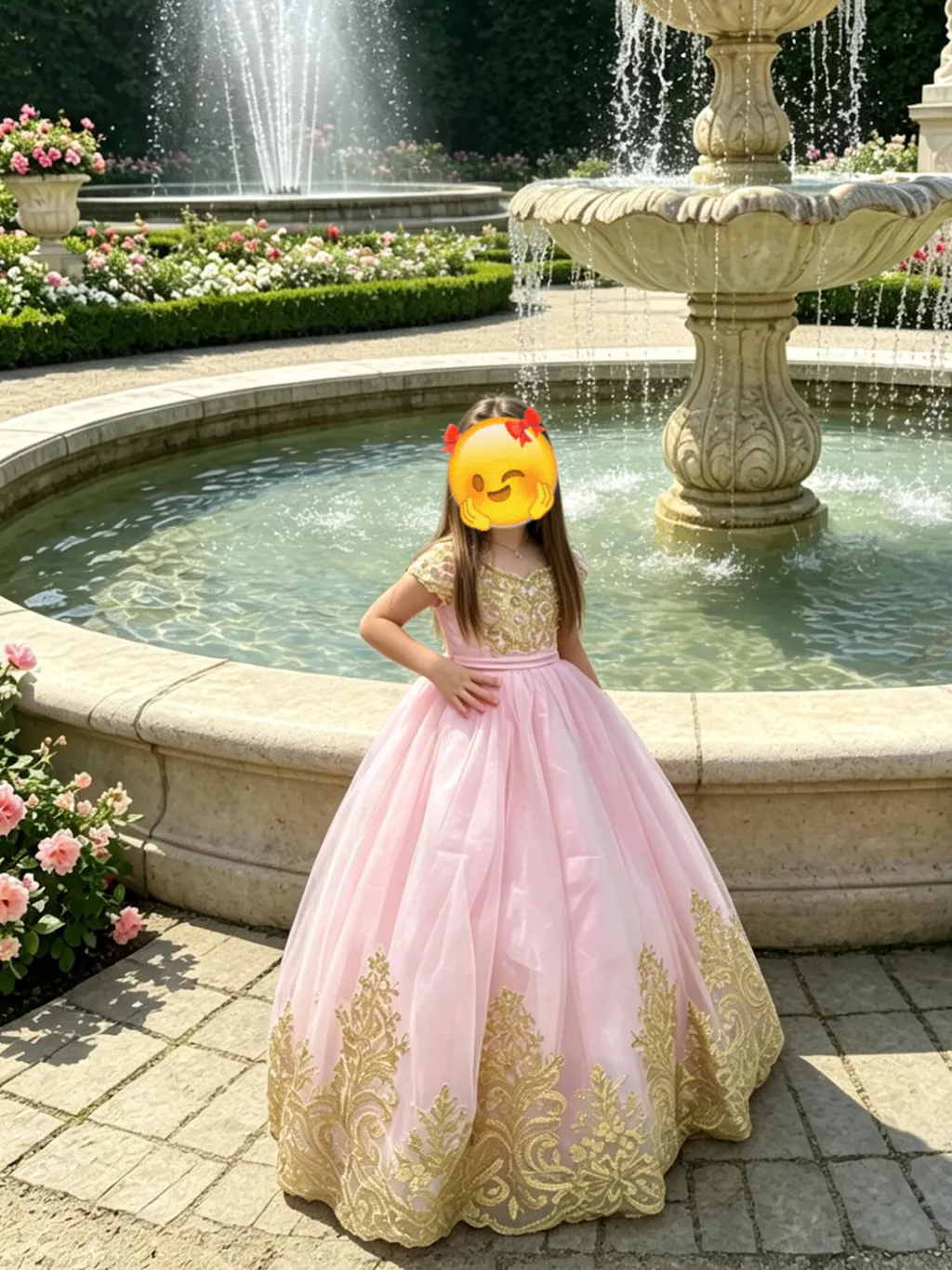 Sunnypetal Off-Shoulder Gold Lace Beaded Puffy Tulle Flower Girl Gown for Special Occasions