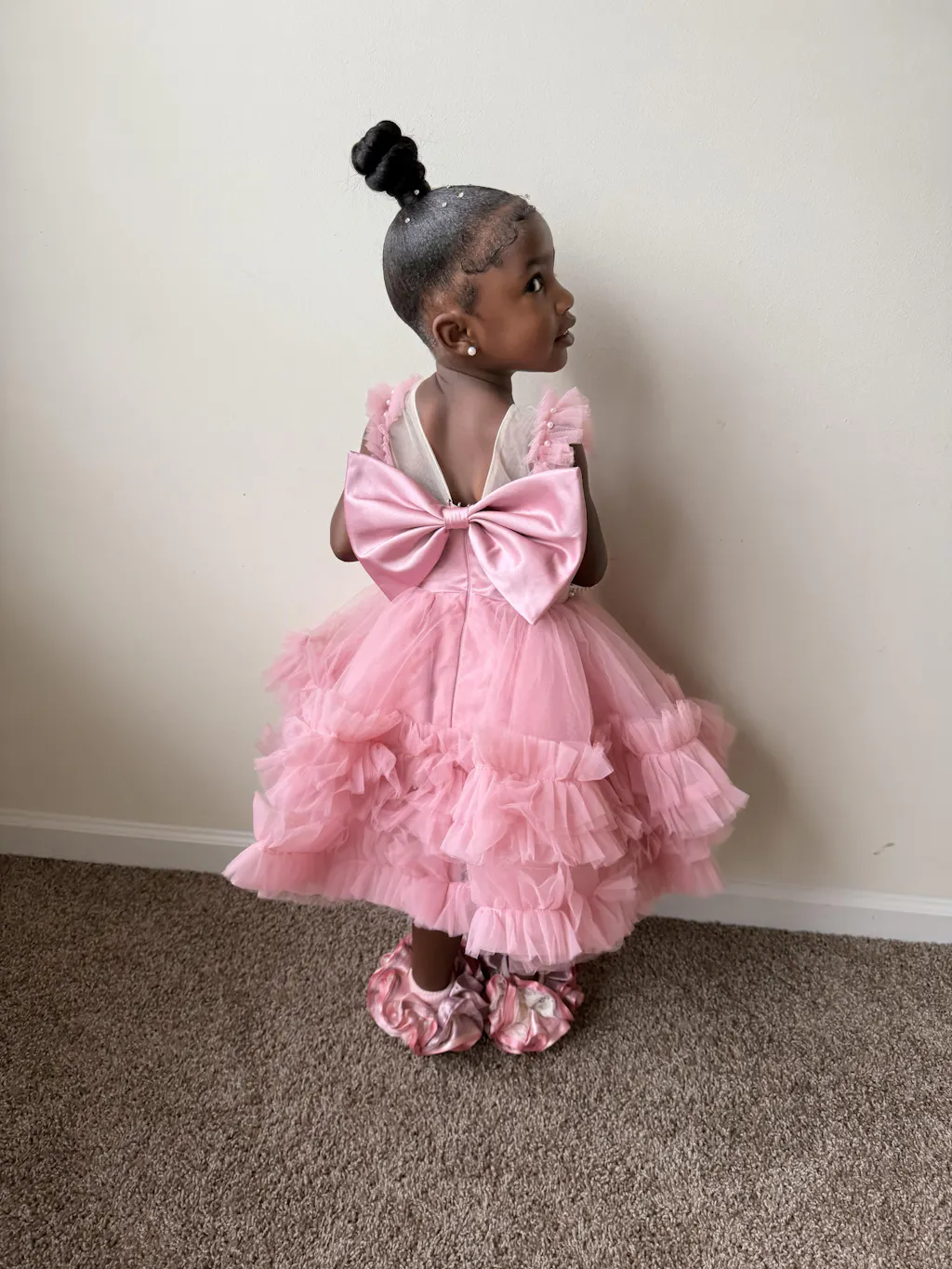 Sunnypetal Blush Pearls Tulle Baby Girls Toddler Birthday Dress