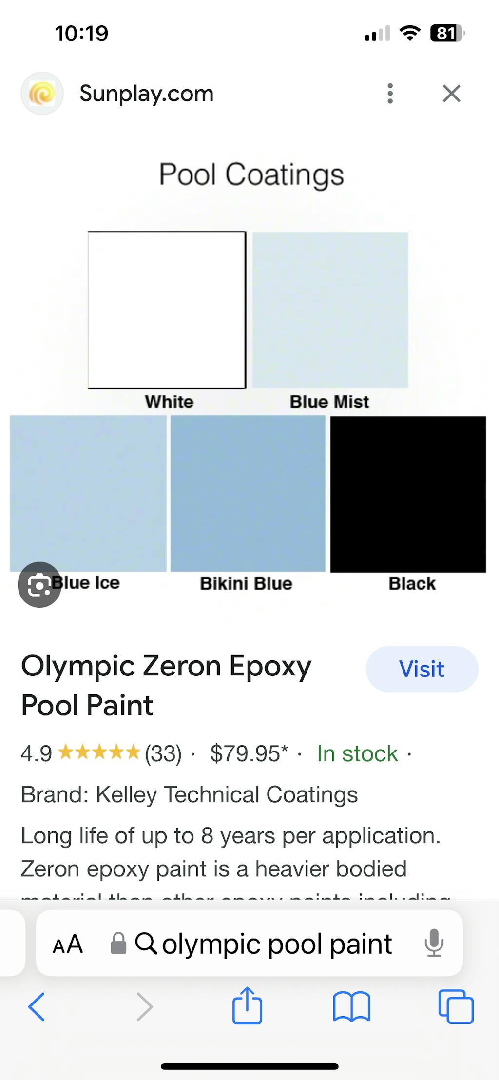 Olympic Zeron Epoxy Pool Paint at Sunplay