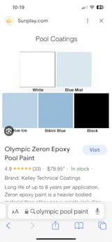  Olympic Pool Paint - Zeron - Bikini Blue - two-part epoxy  swimming pool paint - one-coat for plaster, fiberglass, steel and aluminum  pools. : Patio, Lawn & Garden