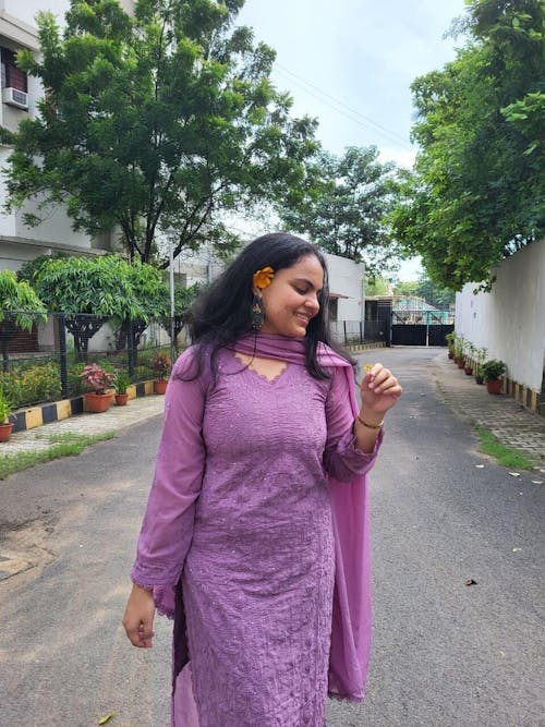 Purple Viscose Georgette Silk Chikankari Kurta With Palazzo And Dupatta Set