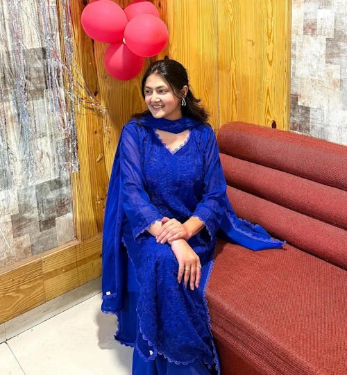 Blue Viscose Georgette Silk Chikankari Kurta With Palazzo And Dupatta Set