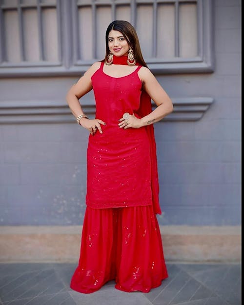 Strappy Viscose Georgette Chikankari Gharara Set