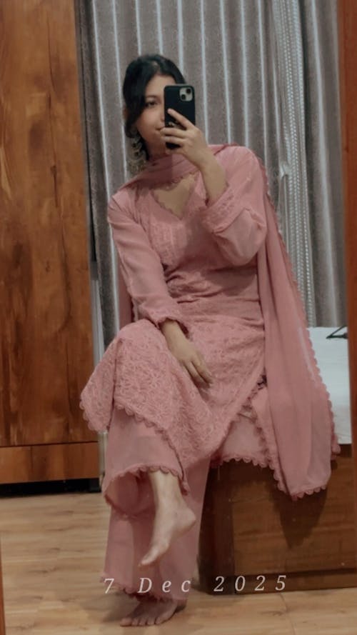 Viscose Georgette Chikankari Kurta With Palazzo And Dupatta