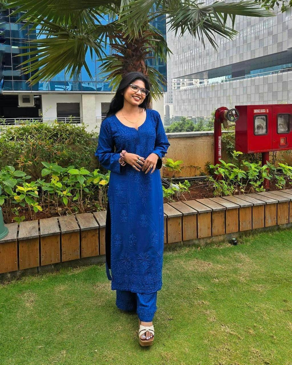 Rayon Cotton Chikankari Kurta With Palazzo