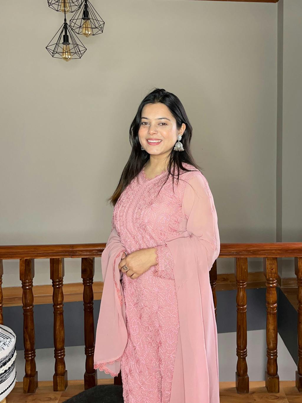 Viscose Georgette Chikankari Kurta With Palazzo And Dupatta