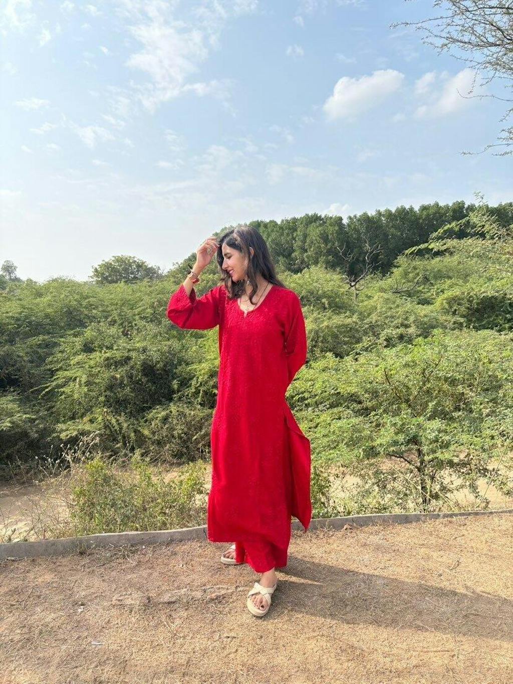 Rayon Cotton Chikankari Kurta With Palazzo