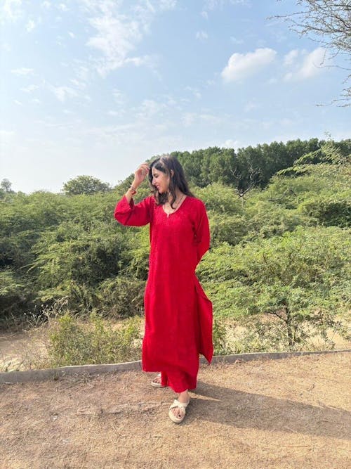 Rayon Cotton Chikankari Kurta With Palazzo