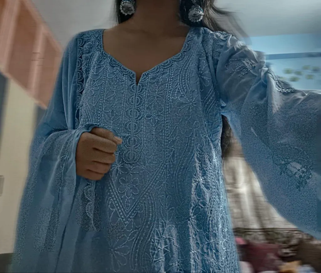 Viscose Georgette Chikankari Kurta with Palazzo & Dupatta