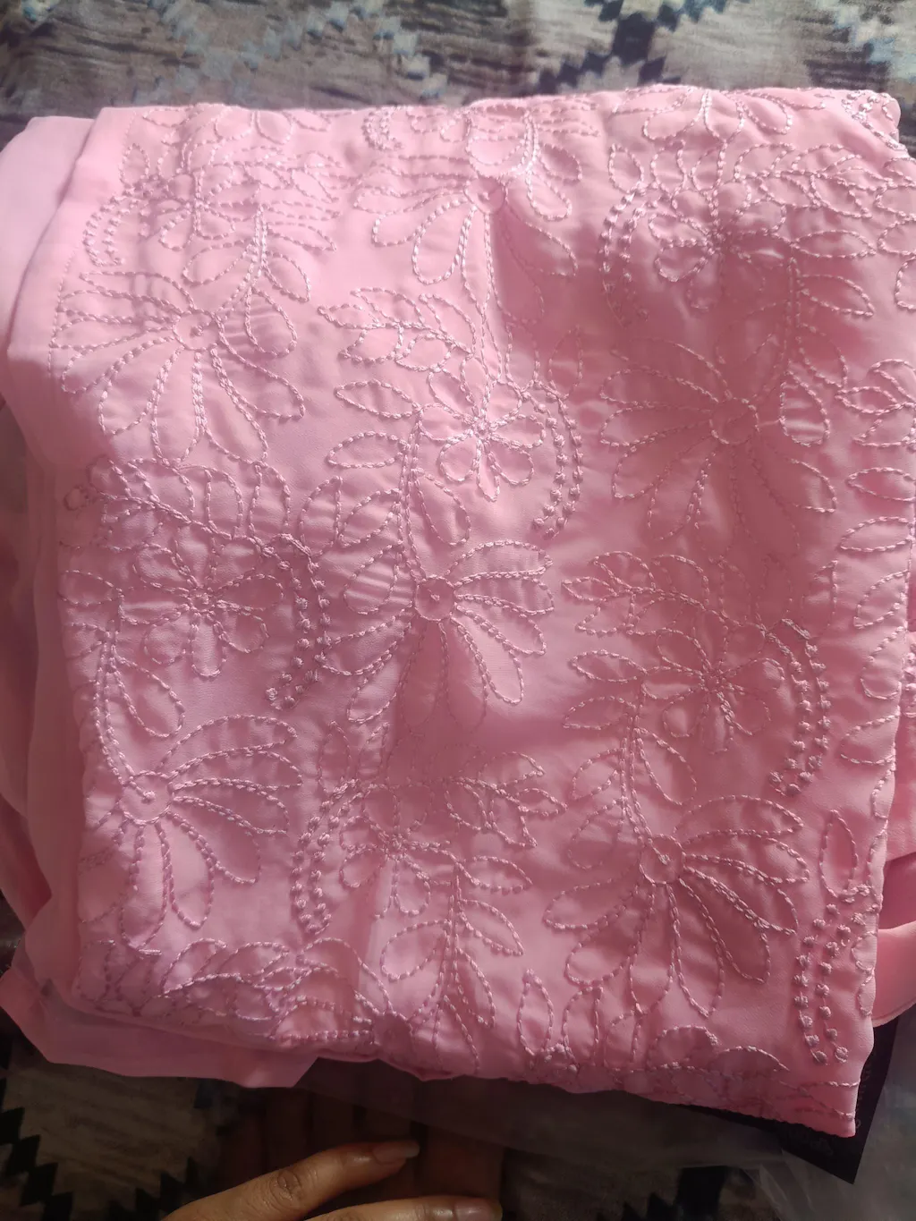 Pink Viscose Georgette Chikankari Kurta With Palazzo And Dupatta
