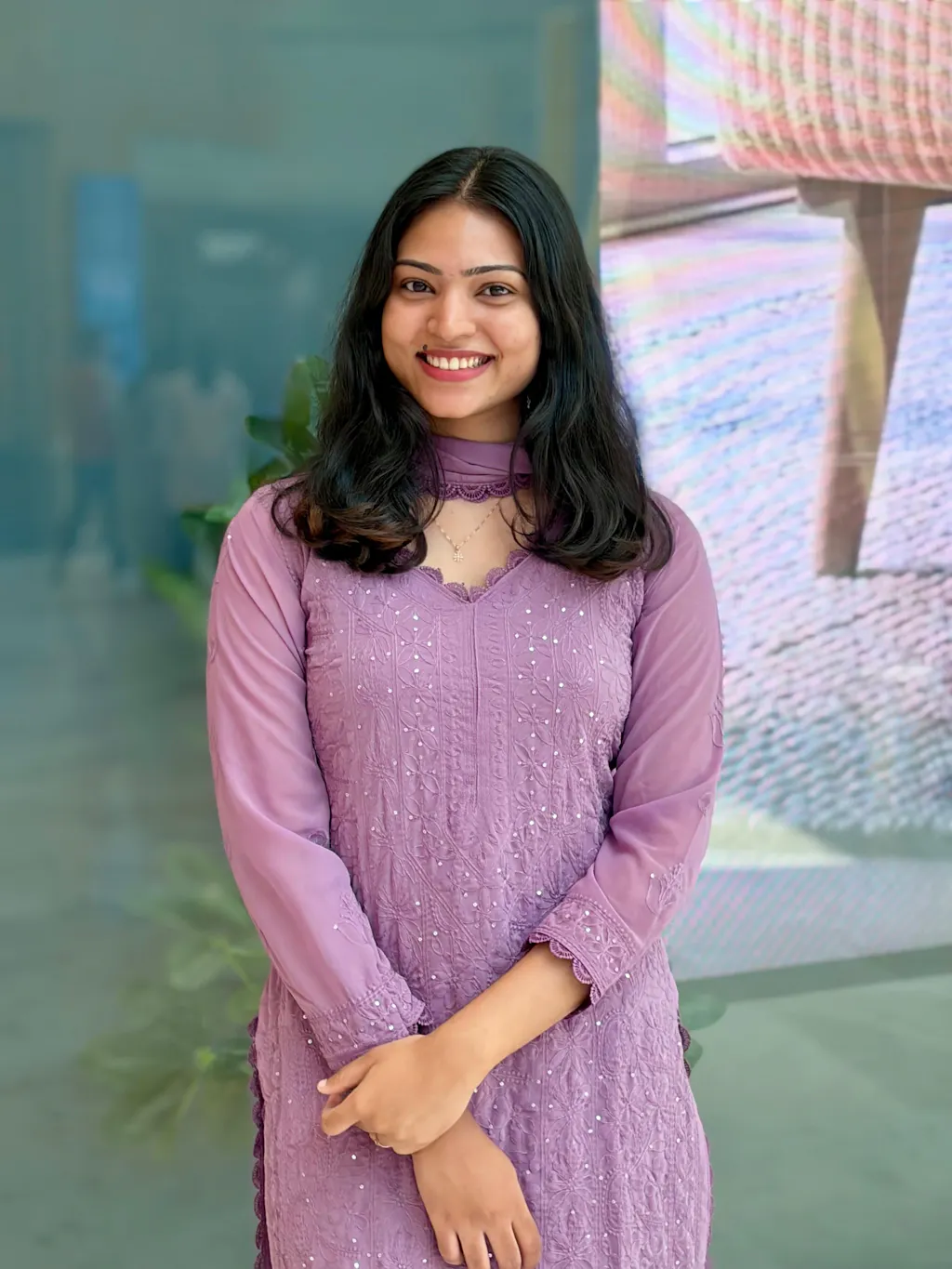 Purple Viscose Georgette Silk Chikankari Kurta With Palazzo And Dupatta Set