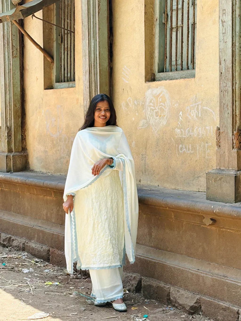 Women’s Georgette Chikankari Kurti Set with Palazzo & Dupatta