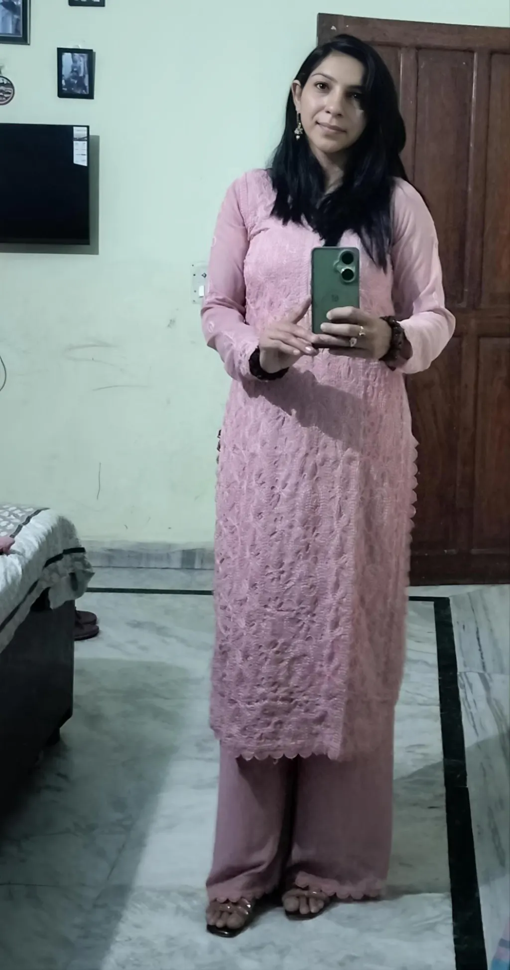 Viscose Georgette Chikankari Kurta With Palazzo And Dupatta