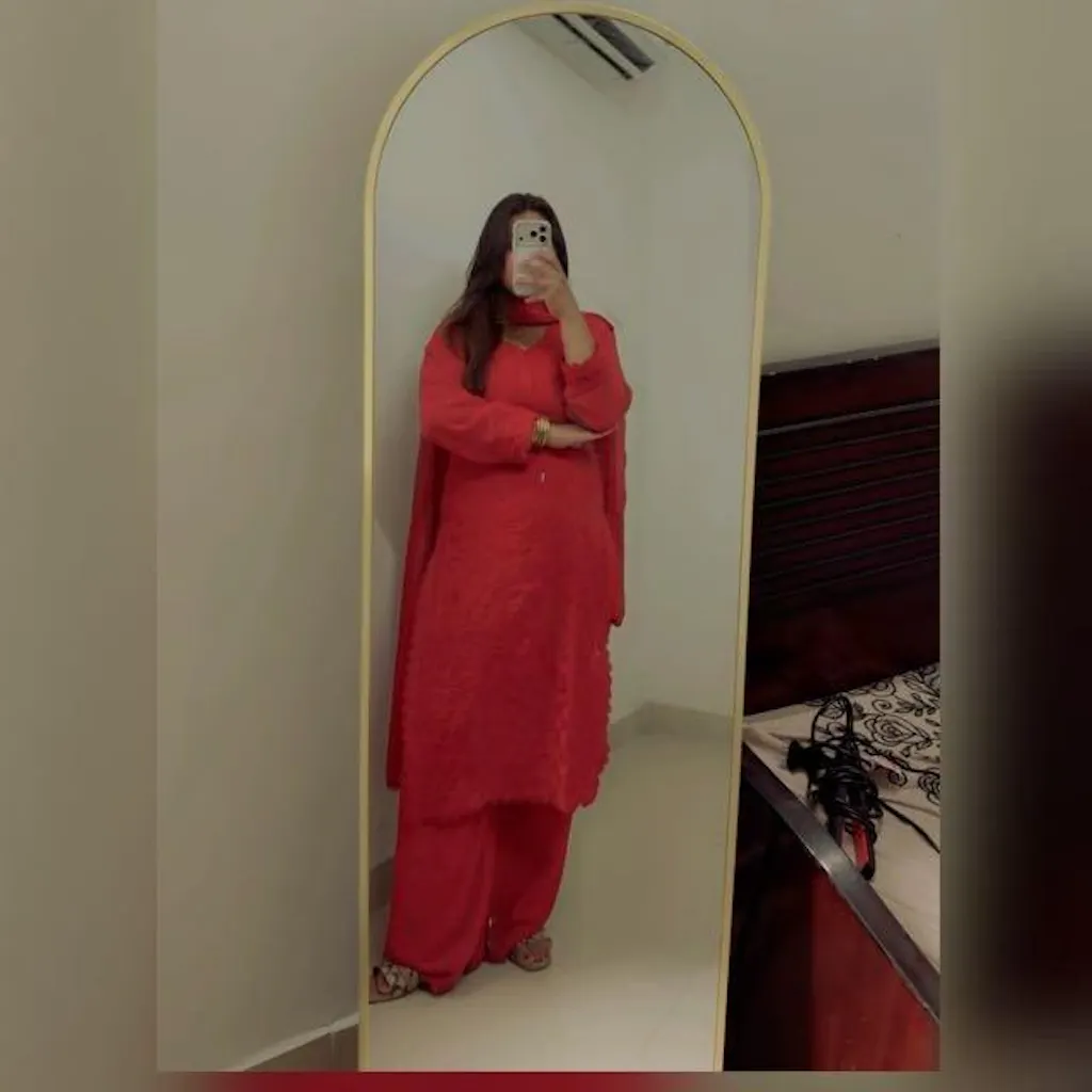 Viscose Georgette Chikankari Kurta With Palazzo And Dupatta
