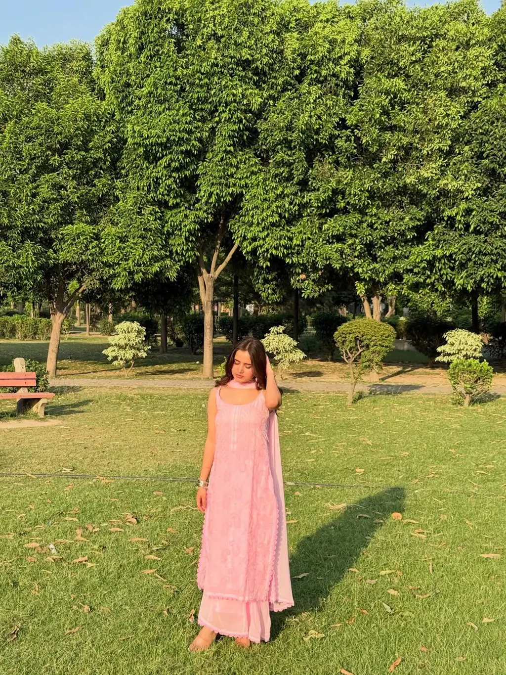 Pink Strappy Viscose Georgette Chikankari Kurta Palazzo Dupatta Set