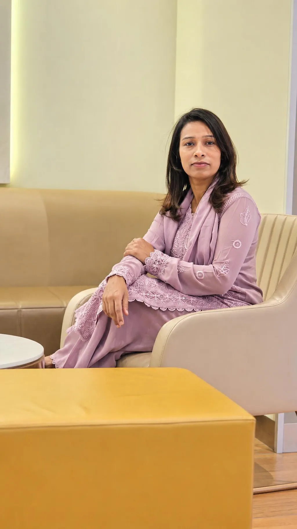 Purple Viscose Georgette Silk Chikankari Kurta With Palazzo And Dupatta Set