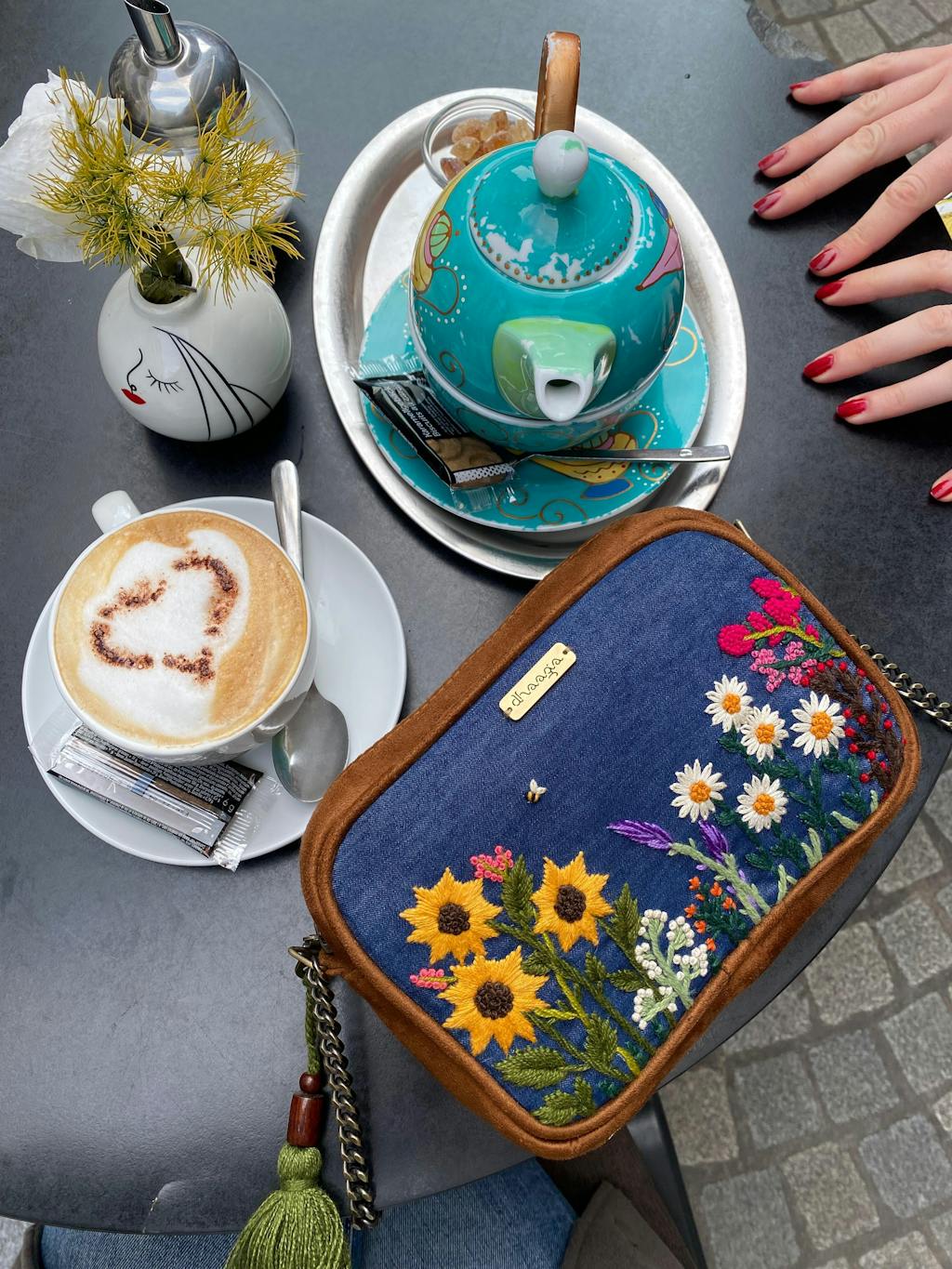 Garden Denim Vegan Suede Sling Bag/Tasche