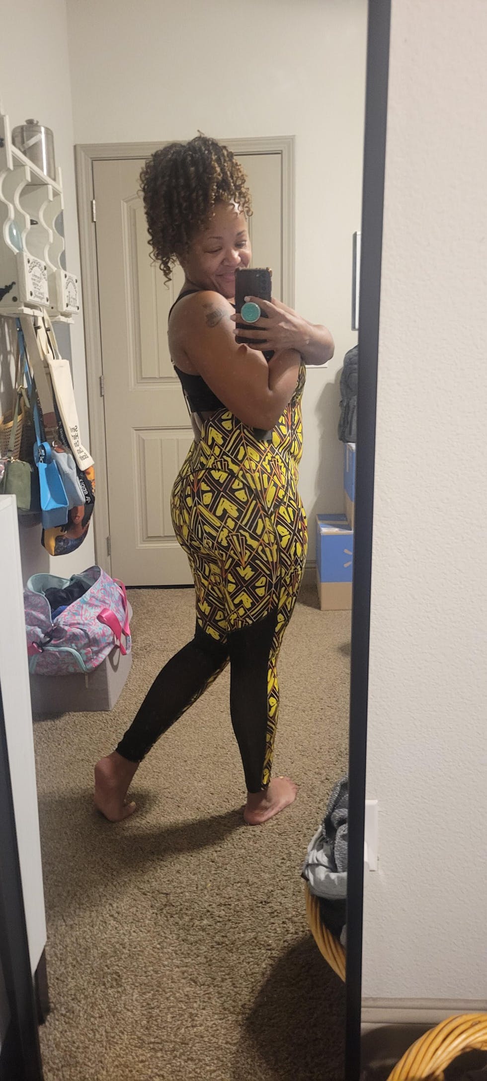 Womens Bumble Bee Theme Print Mesh Jumpsuit