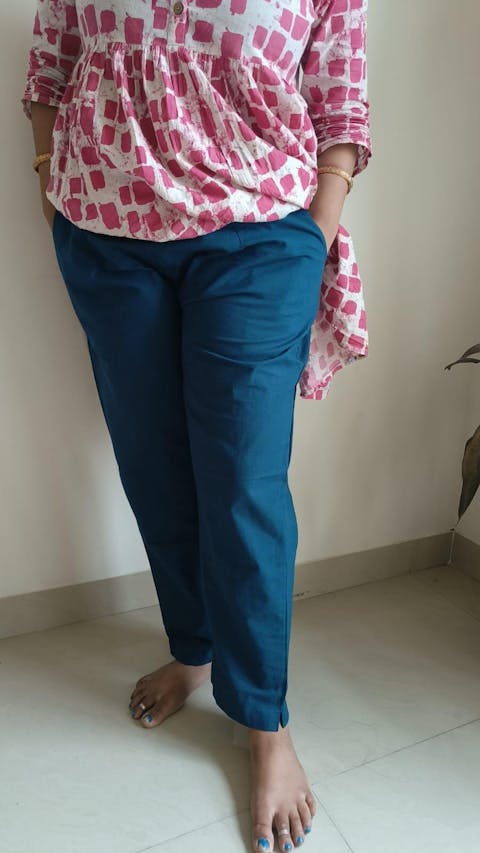 Sassy Peacock Blue Cotton Pants