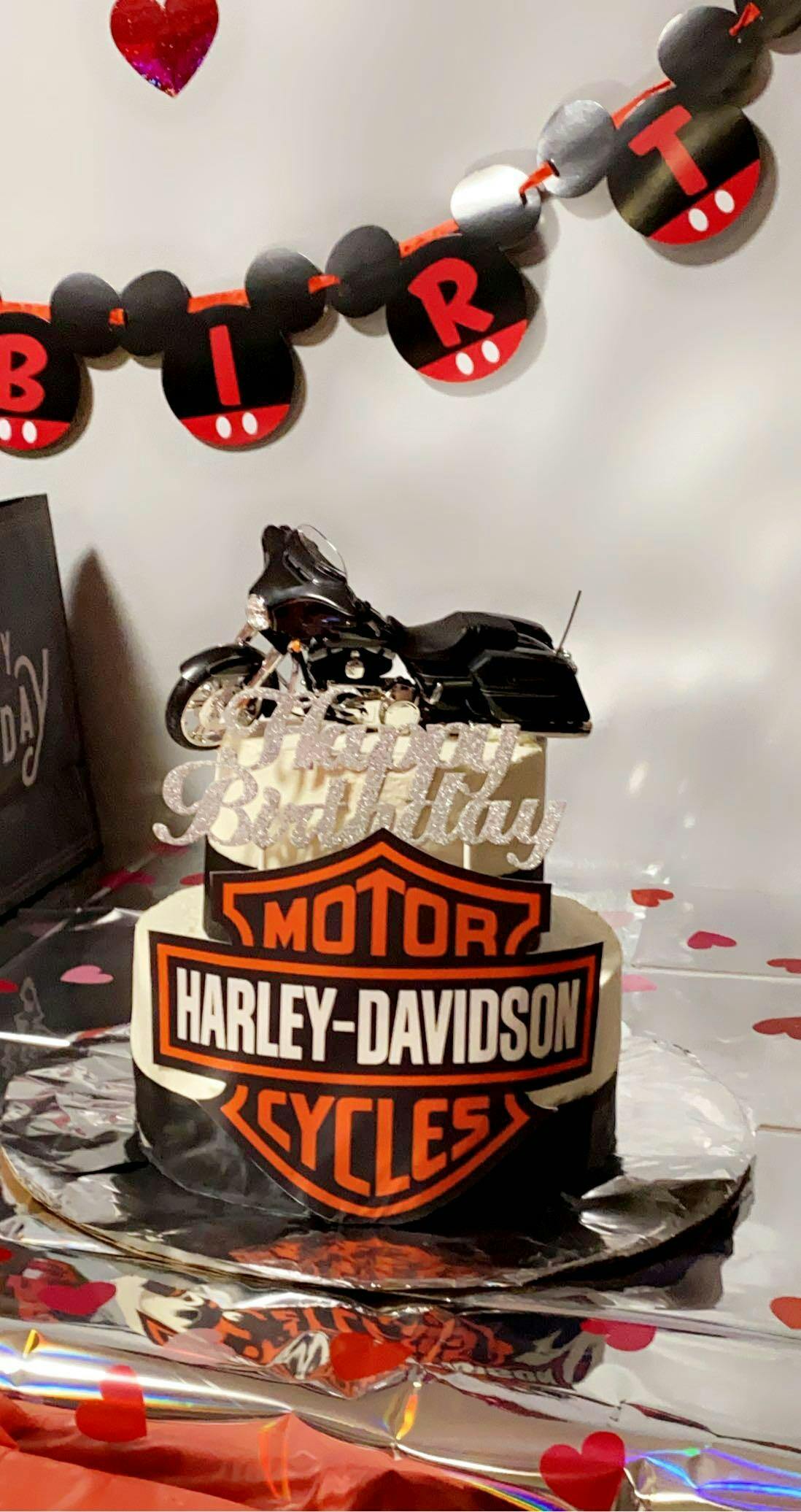 Motor Cycles Harley Davidson Logo Fire Background Edible Cake Topper Image Strips ABPID07165 