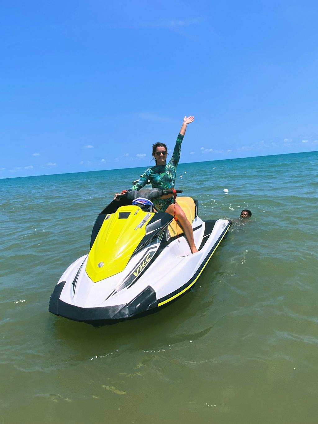 Tan Through Long Sleeve Bikini Set - Tropical Palm Green