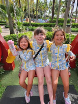 Girls Long Sleeve Rash Guard Ruffle Bottom Swimsuit Set (2 Piece) | "Mediterranean Lemons"