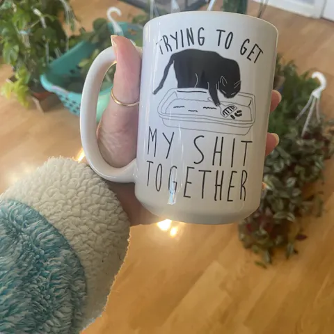 Trying To Get My Shit Together Mug | Adult Humor | Cat Poop | Humorous Cat Mugs | Cat Lover Gift | Gift For Messy People