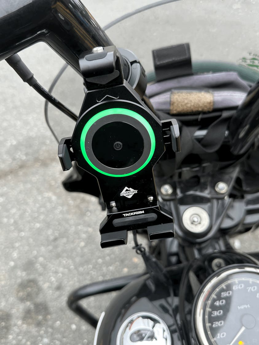 Tackform Adventure Phone Holder with Wireless Charging Vibration Dampening 20mm Ball Bar Clamp Not Included