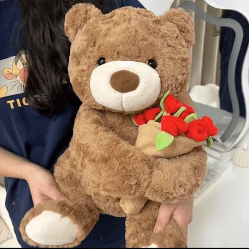 Bear Plush Toy With Red Rose