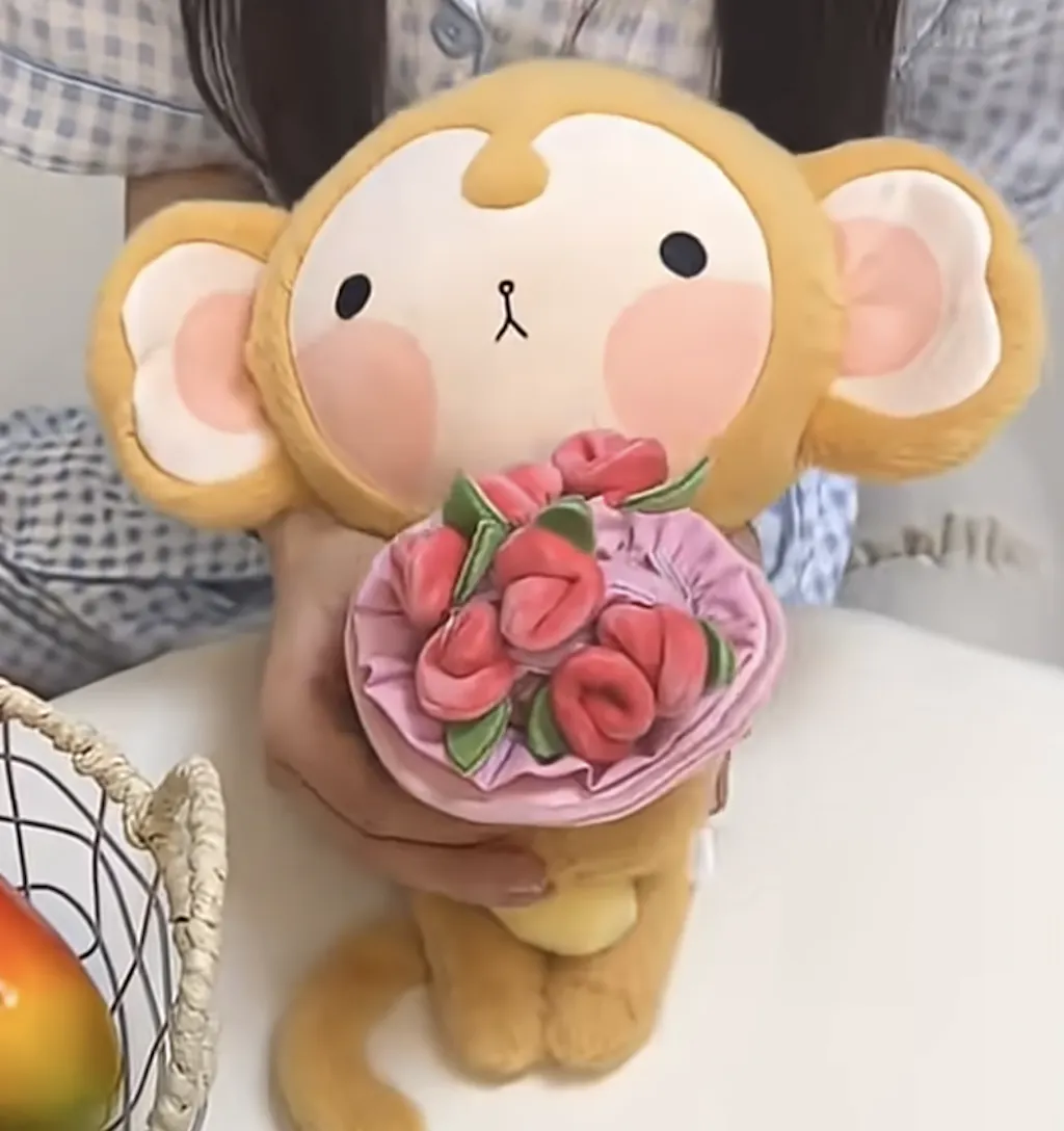 Cute Little Monkey Toy with Flowers