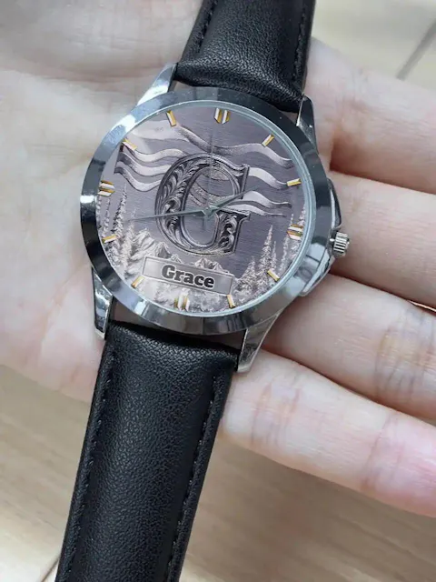 Personalized Initial Metal-look Dial Pattern Watch - A Meaningful Memento for Him or Her