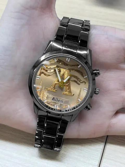 Personalized Initial Metal-look Dial Pattern Watch - A Meaningful Memento for Him or Her
