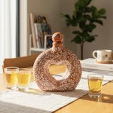Hand Painted Mexican Talavera Heart Donut Decanter “Licorera” (Cielito Lindo Inspired), Light Brown & White