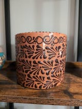 Hand Painted Talavera Tabletop Cylinder Planter Pot, Brown & Dark Chocolate Cielito Lindo