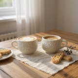 Hand Painted Mexican Talavera Small Mug, Ivory and White Cielito Lindo – Set of 2