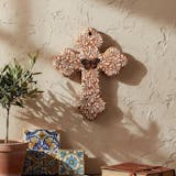 Hand Painted Mexican Talavera Cross, Medium, Butterfly Brown & White