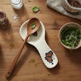 Hand Painted Mexican Talavera Spoon Rest, Ivory & White Cielito Lindo, Monarch Butterfly