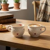 Hand Painted Mexican Talavera Mini Hearts Mug, Ivory & White Cielito Lindo – Set of 2